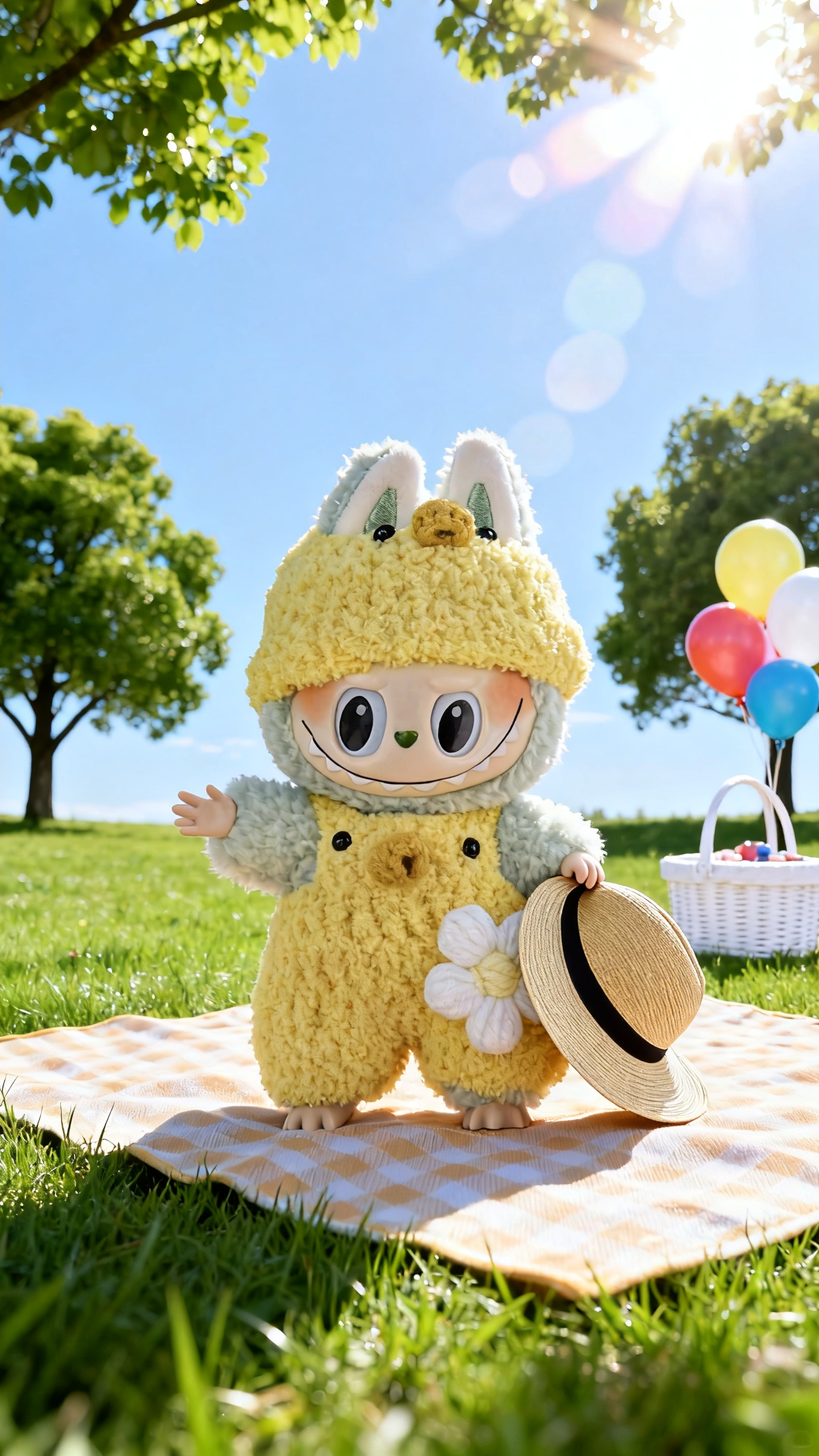 yellow plush and white floral dress