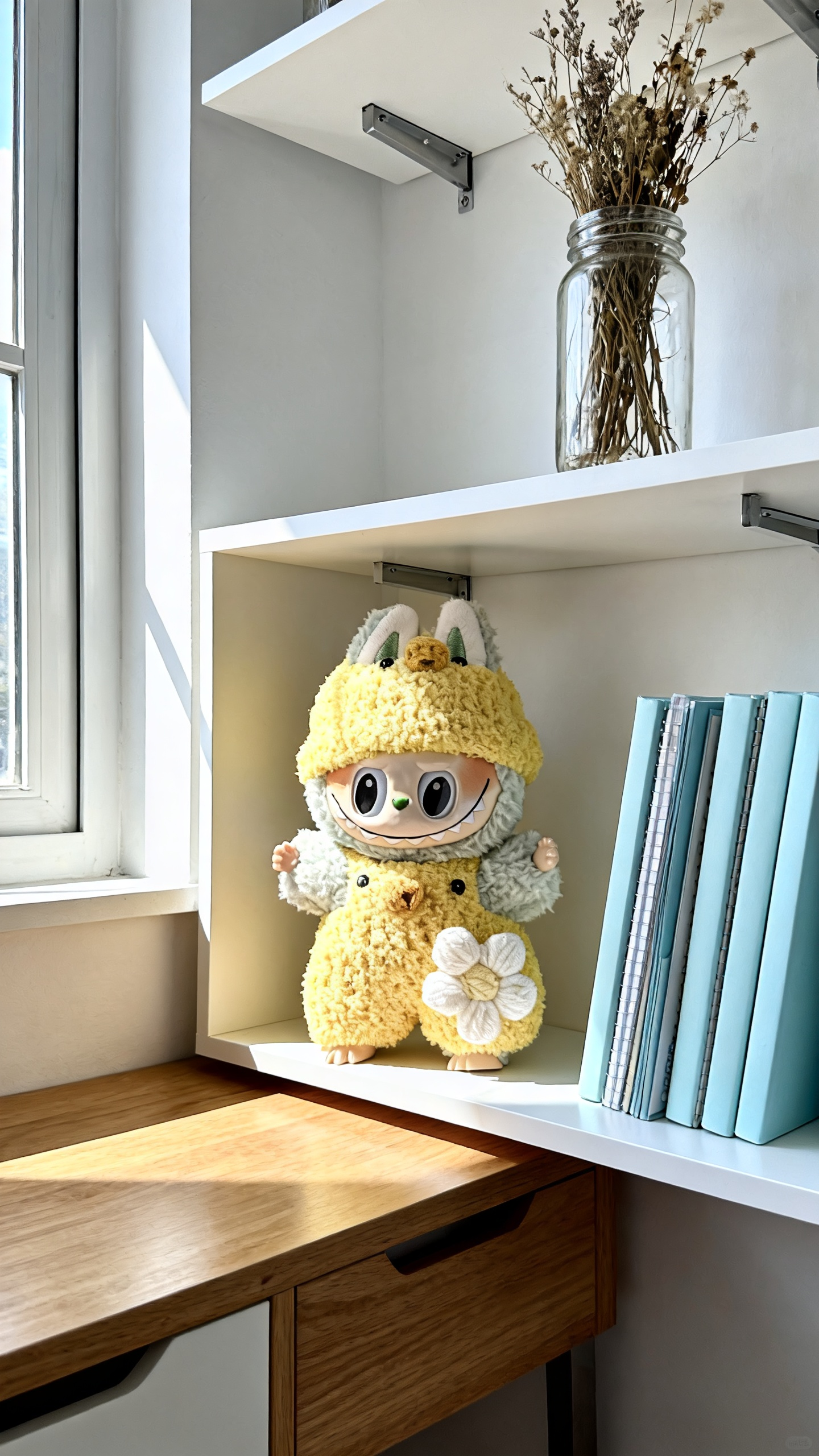 yellow plush and white floral dress