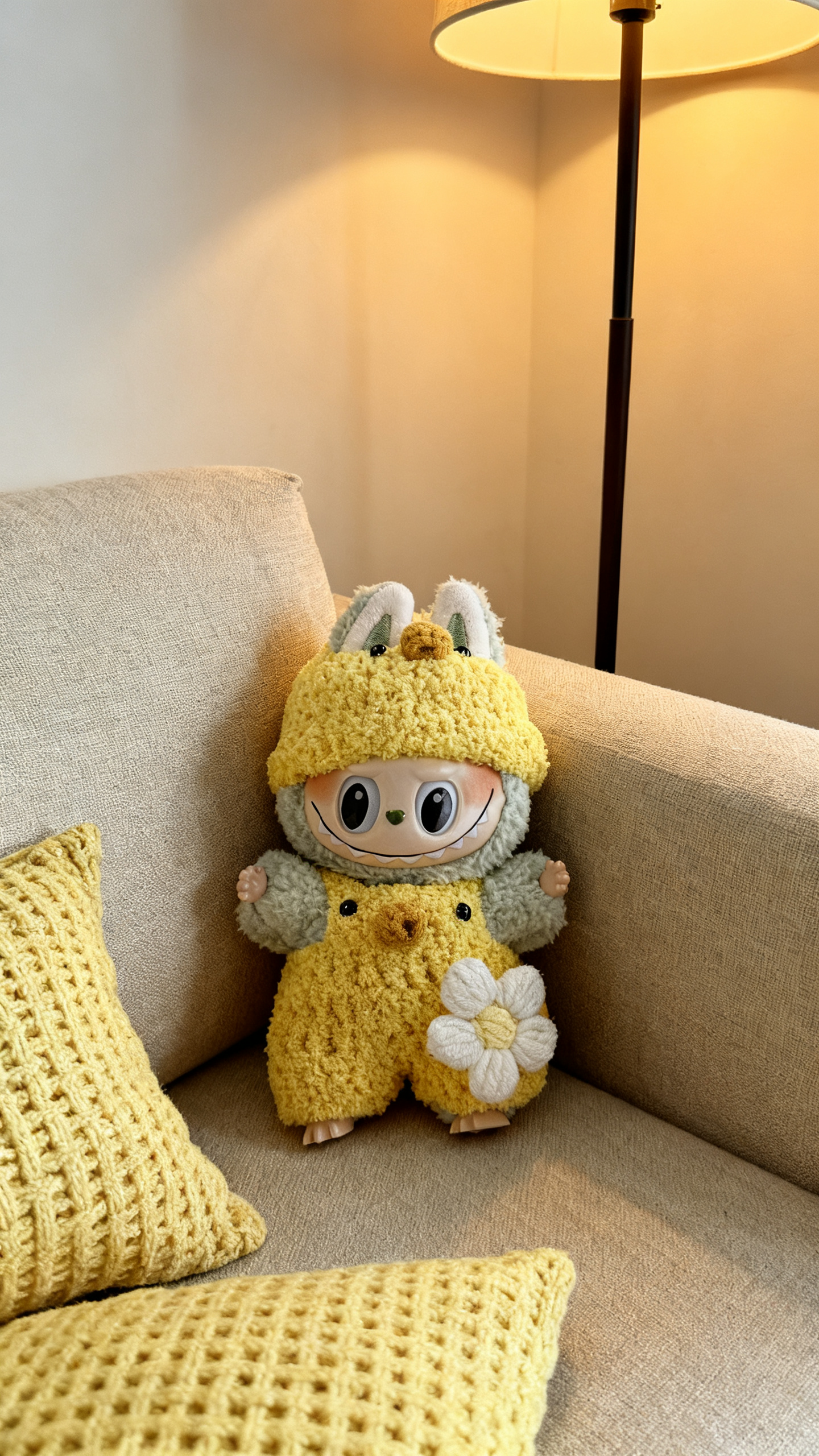 yellow plush and white floral dress