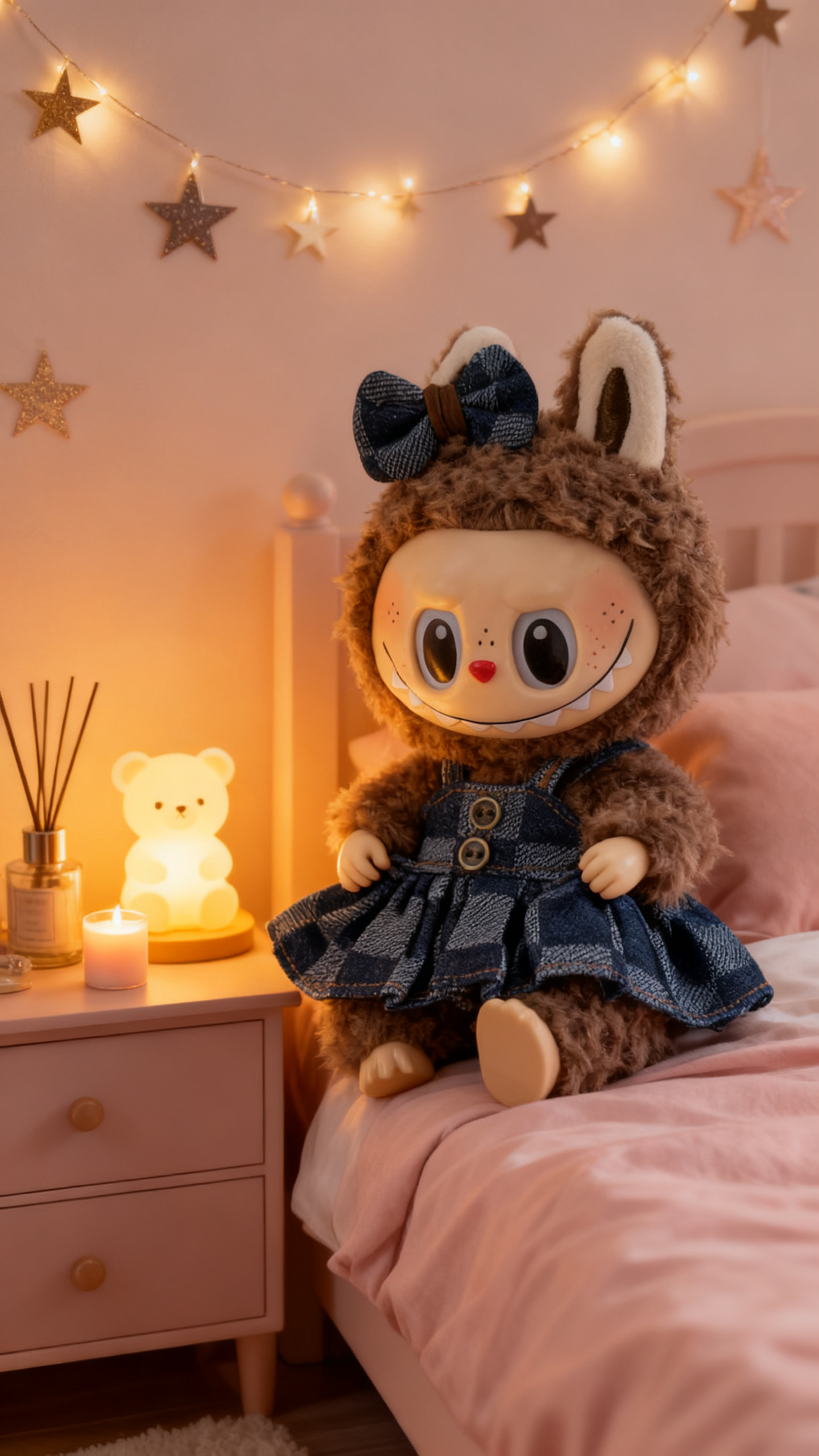 Deep blue and light blue checkered denim dress in a big brand style