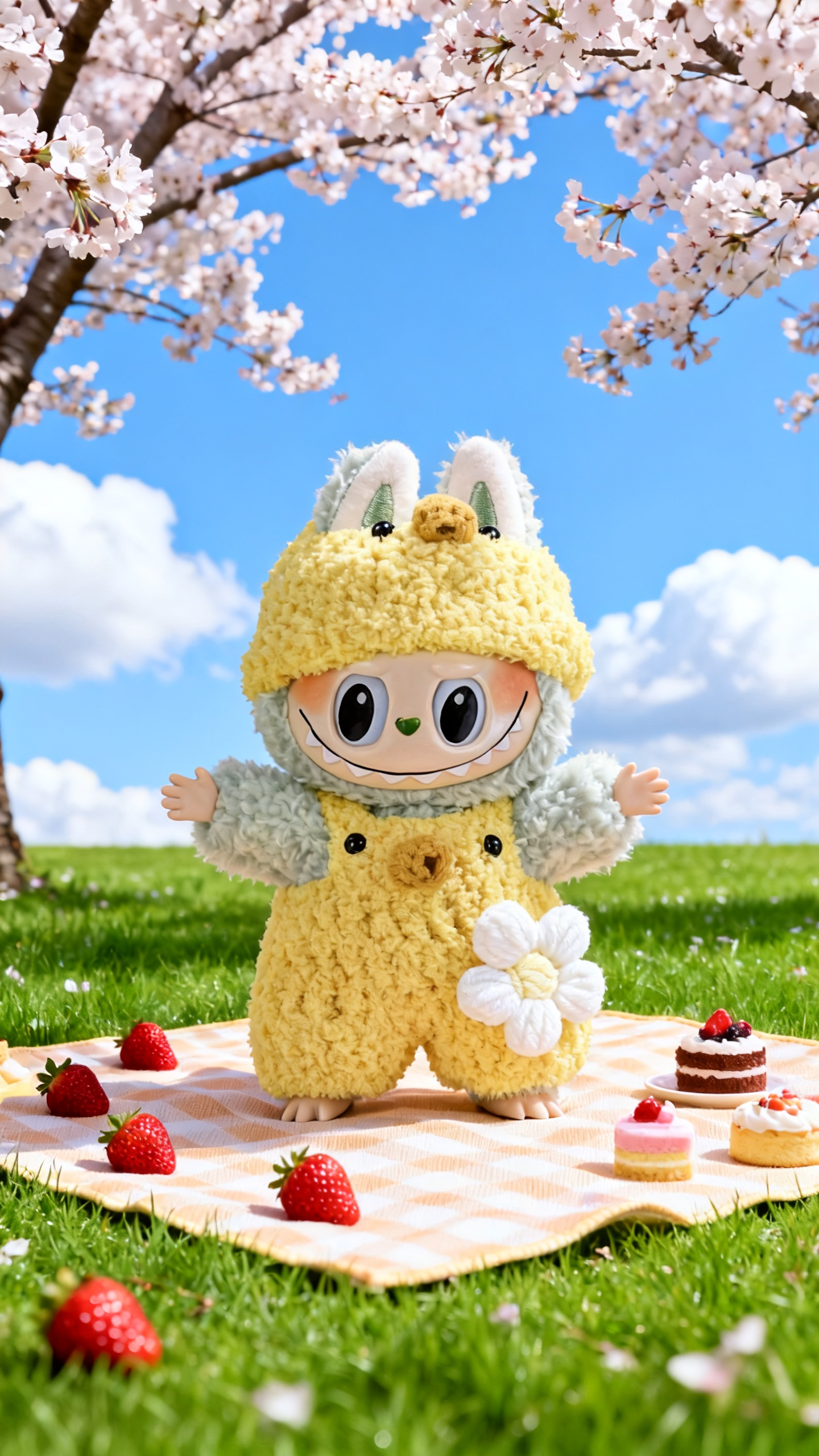 yellow plush and white floral dress