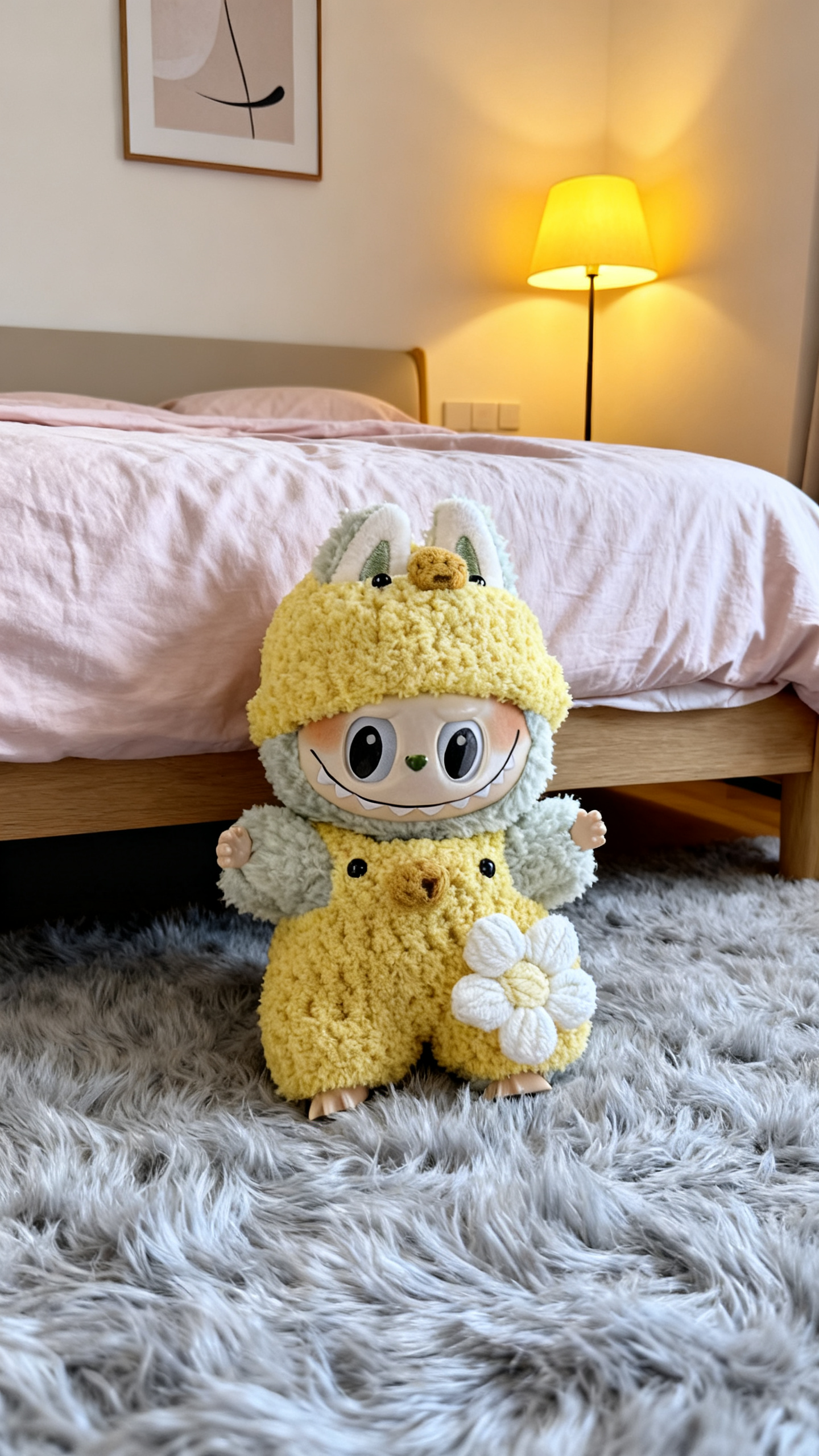 yellow plush and white floral dress