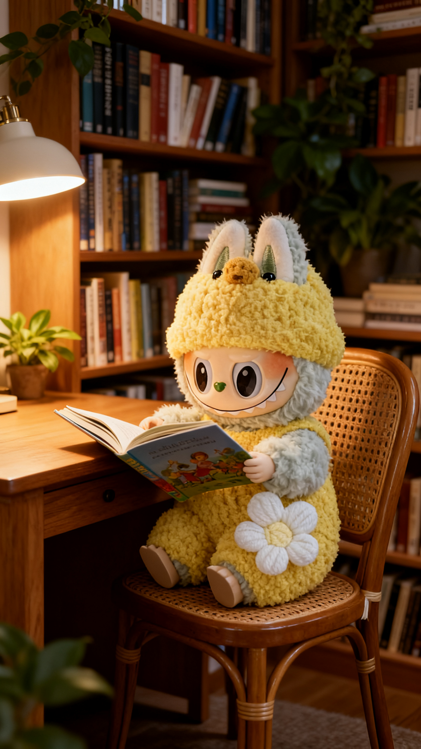 yellow plush and white floral dress