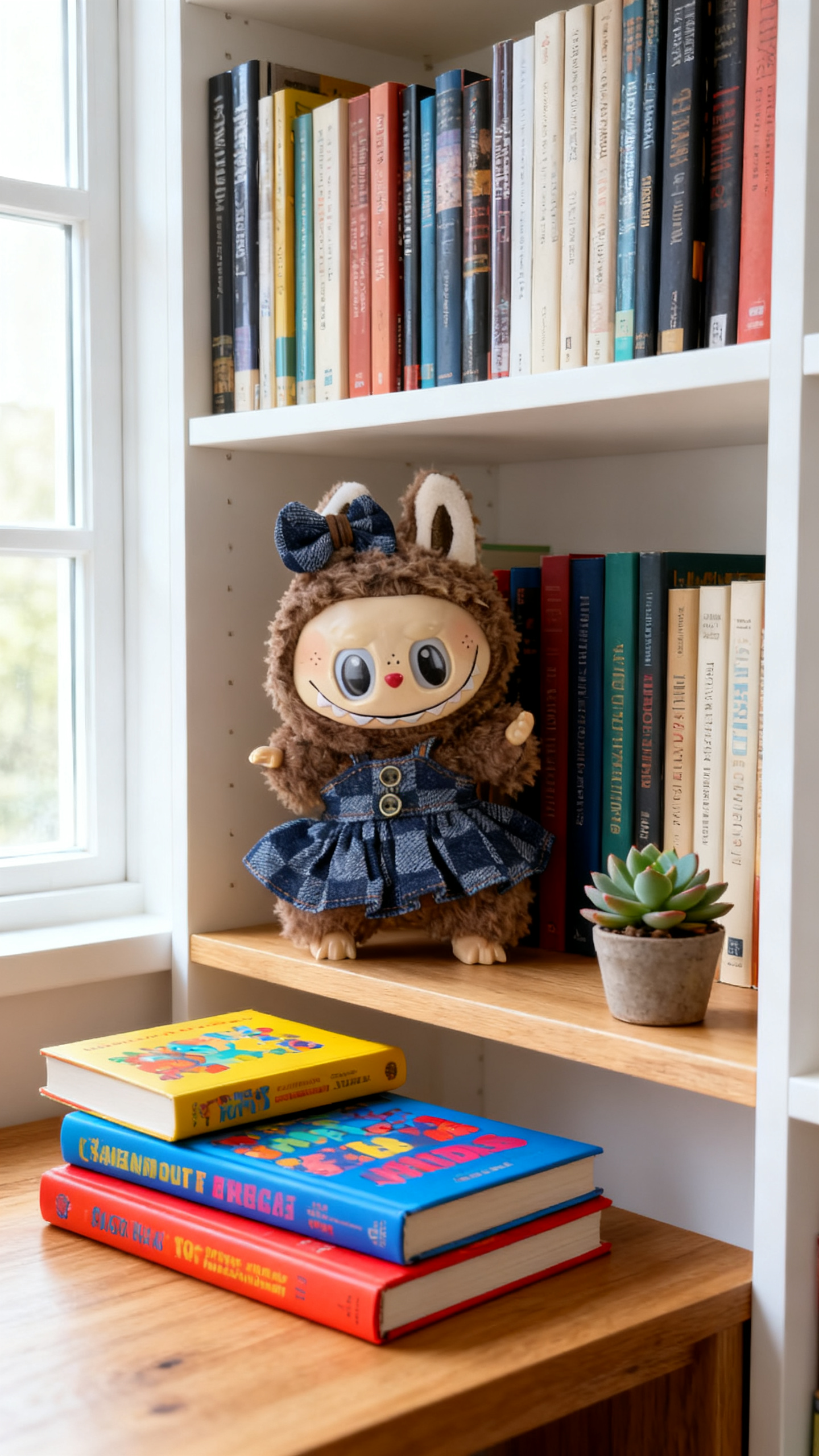 Deep blue and light blue checkered denim dress in a big brand style