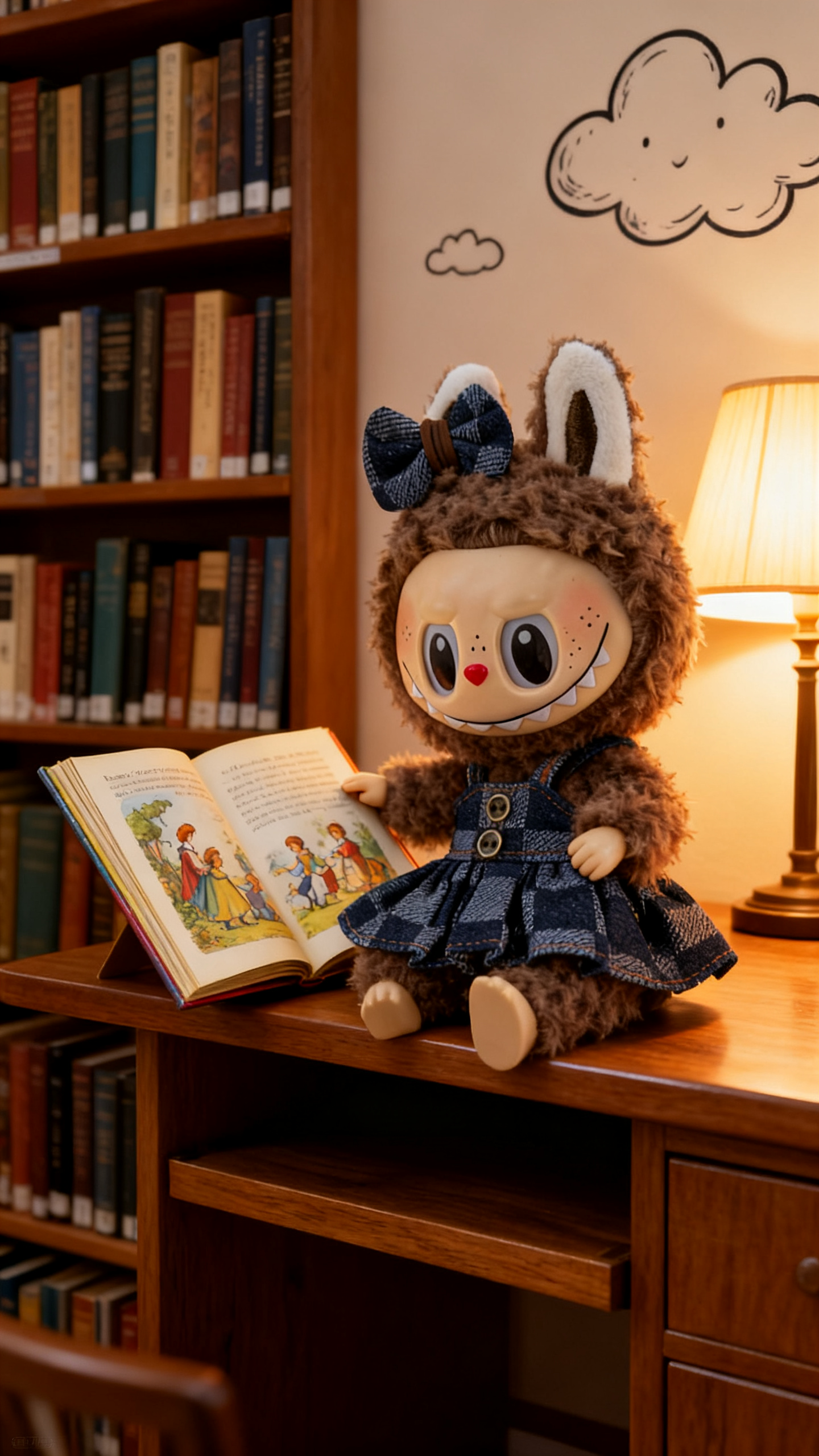 Deep blue and light blue checkered denim dress in a big brand style