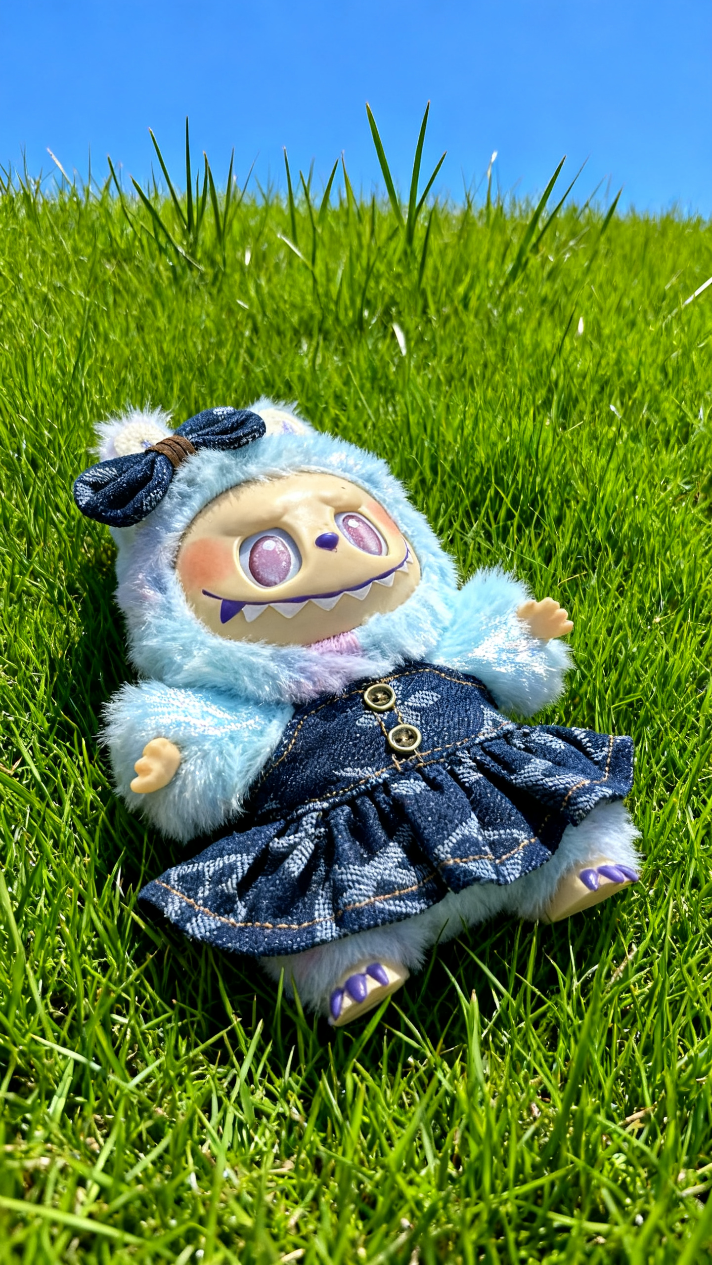 deep blue denim dress in the style of a big brand