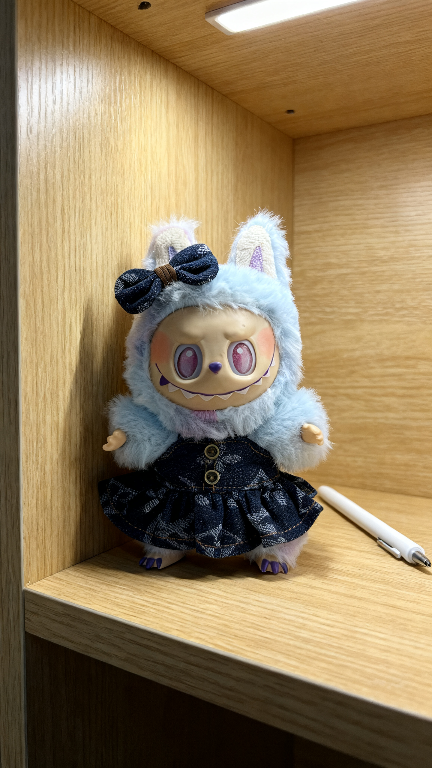 deep blue denim dress in the style of a big brand