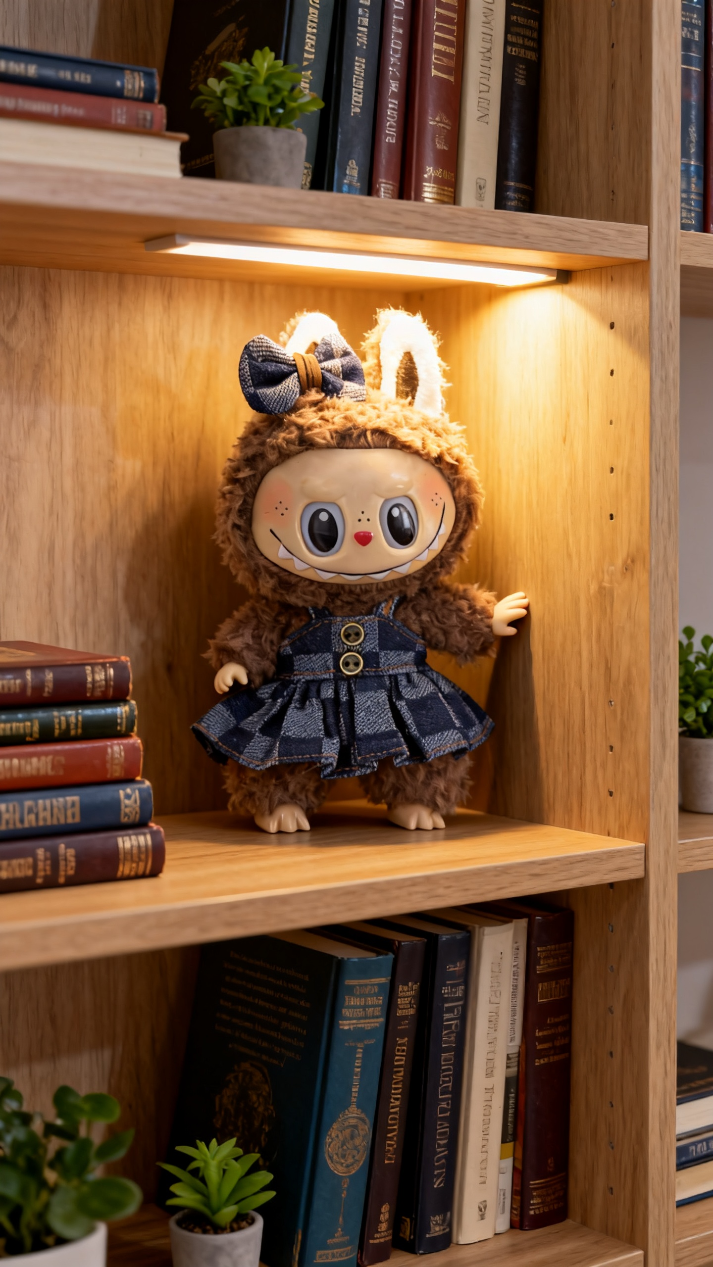 Deep blue and light blue checkered denim dress in a big brand style