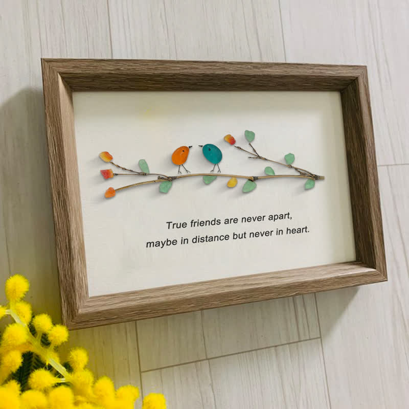 True Friends Quote With Birds Sea Glass Framed Art