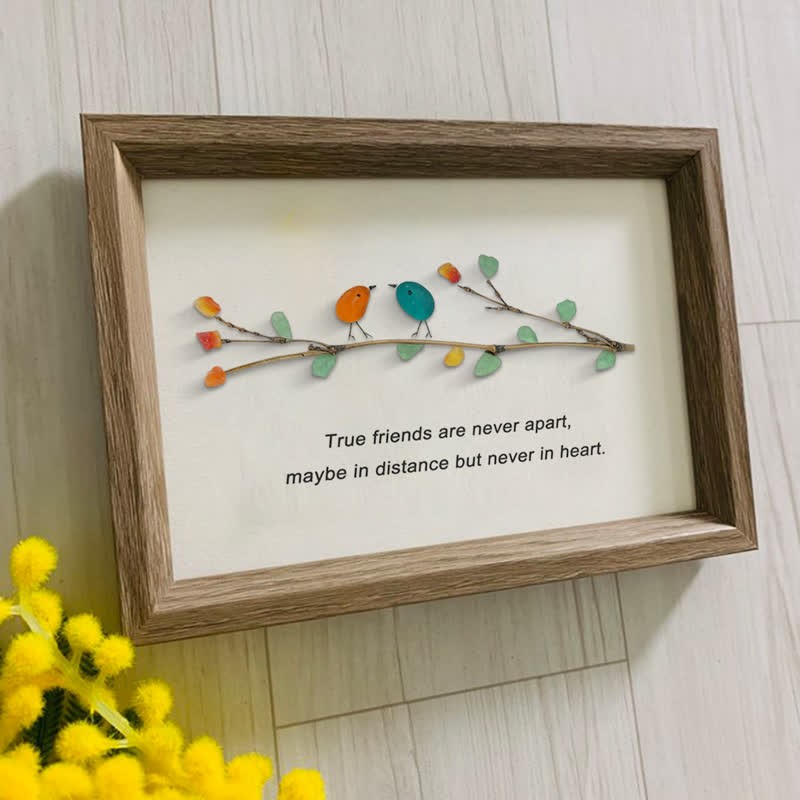 True Friends Quote With Birds Sea Glass Framed Art