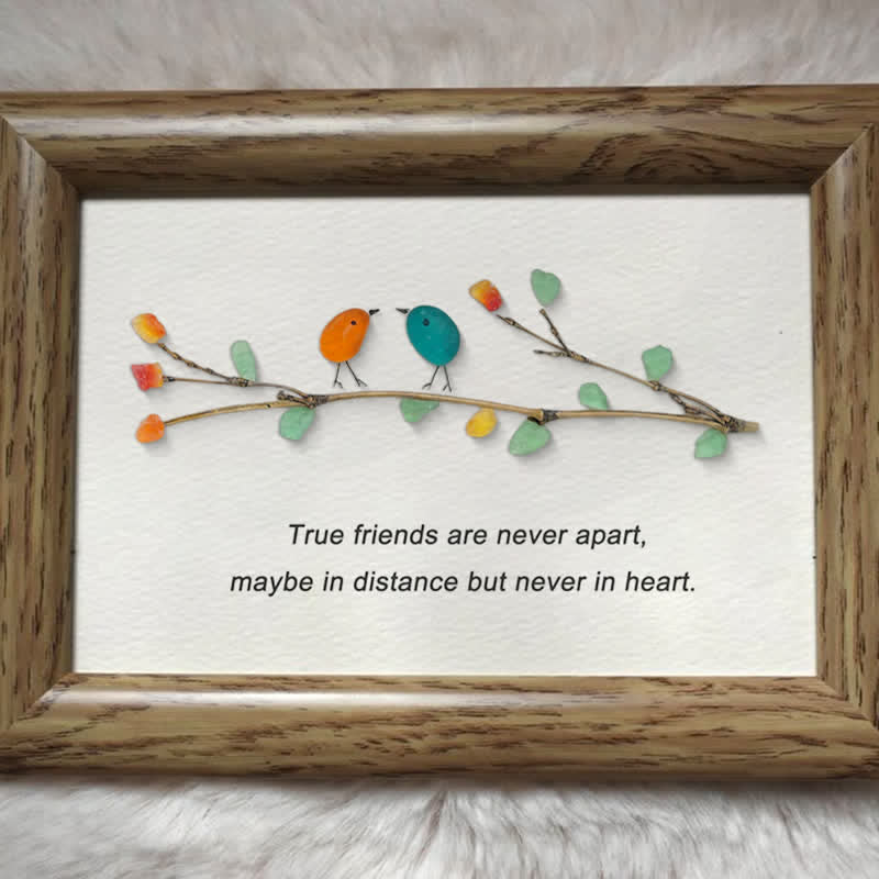 True Friends Quote With Birds Sea Glass Framed Art
