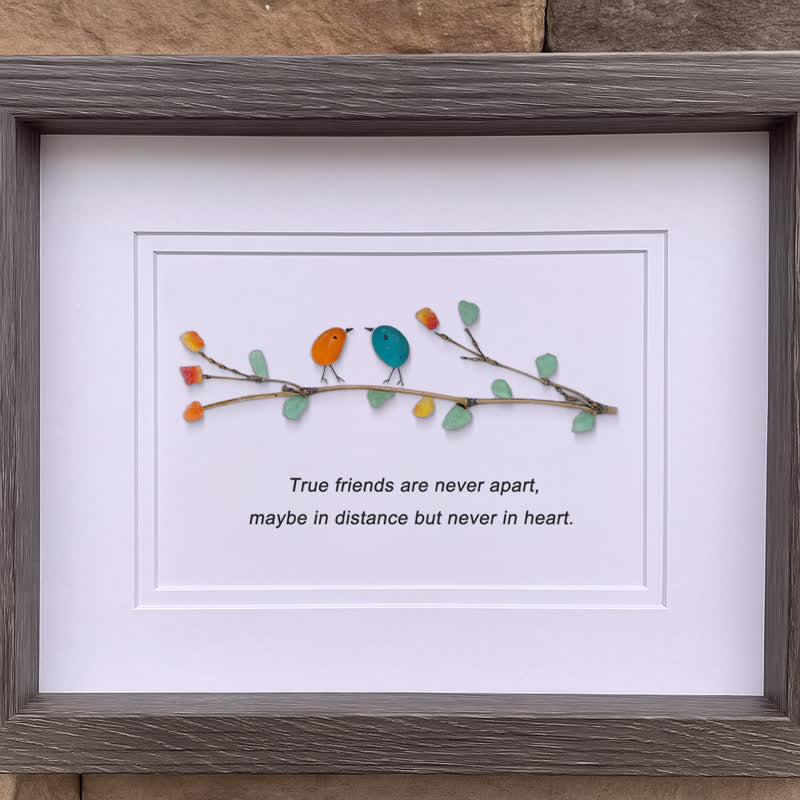 True Friends Quote With Birds Sea Glass Framed Art