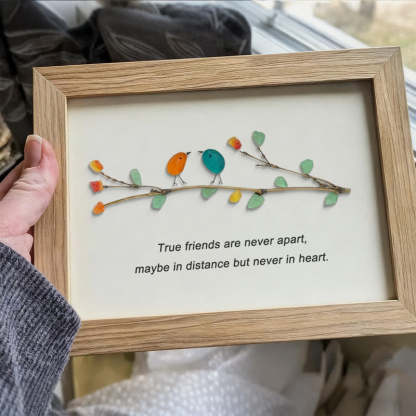 True Friends Quote With Birds Sea Glass Framed Art