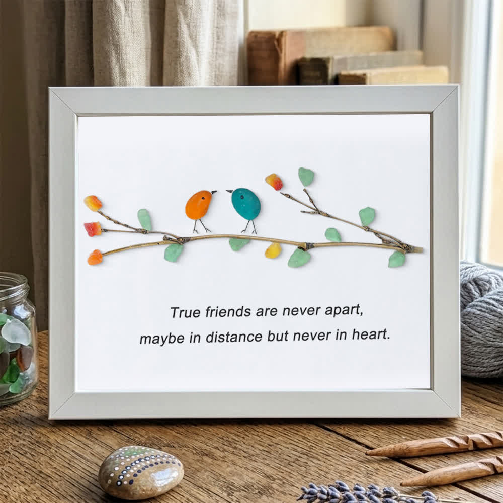 True Friends Quote With Birds Sea Glass Framed Art