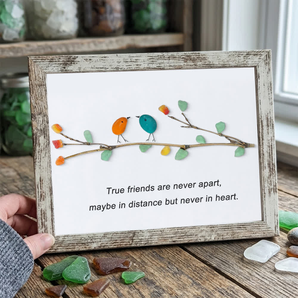 True Friends Quote With Birds Sea Glass Framed Art