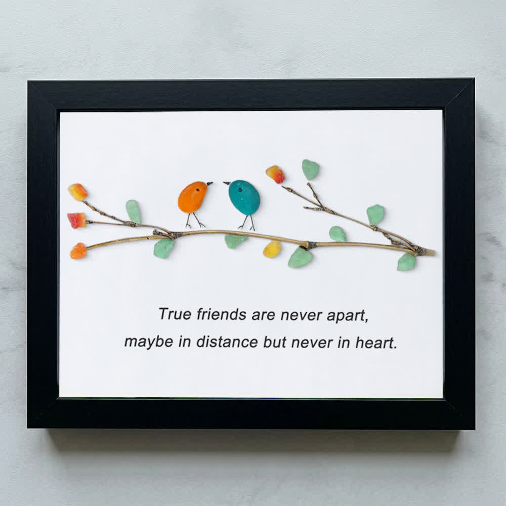 True Friends Quote With Birds Sea Glass Framed Art
