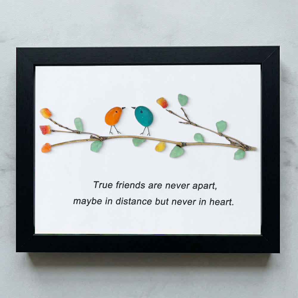True Friends Quote With Birds Sea Glass Framed Art