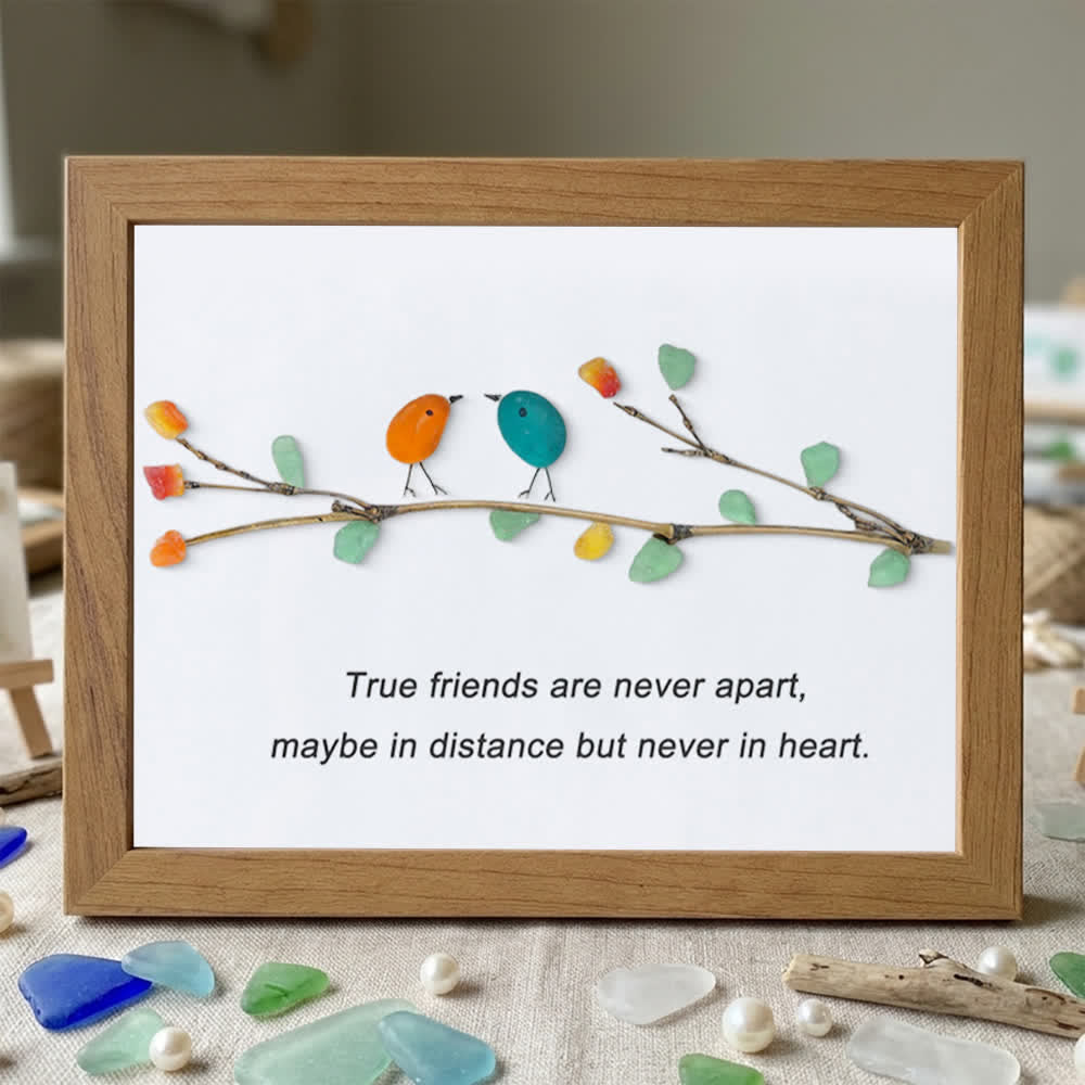 True Friends Quote With Birds Sea Glass Framed Art
