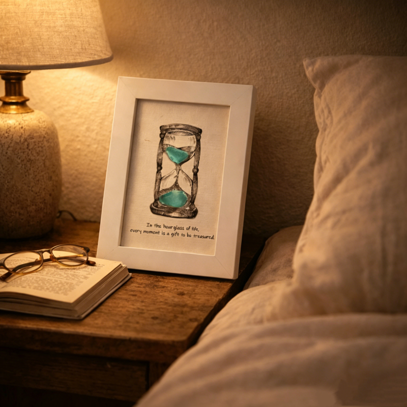 Life's Filled Hourglass Quote Sea Glass Framed Art