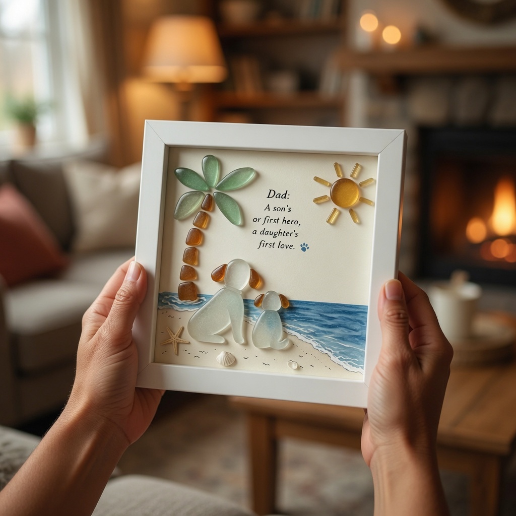 🌊 Dad, My First Hero Sea Glass Father-Themed Art Photo Frame