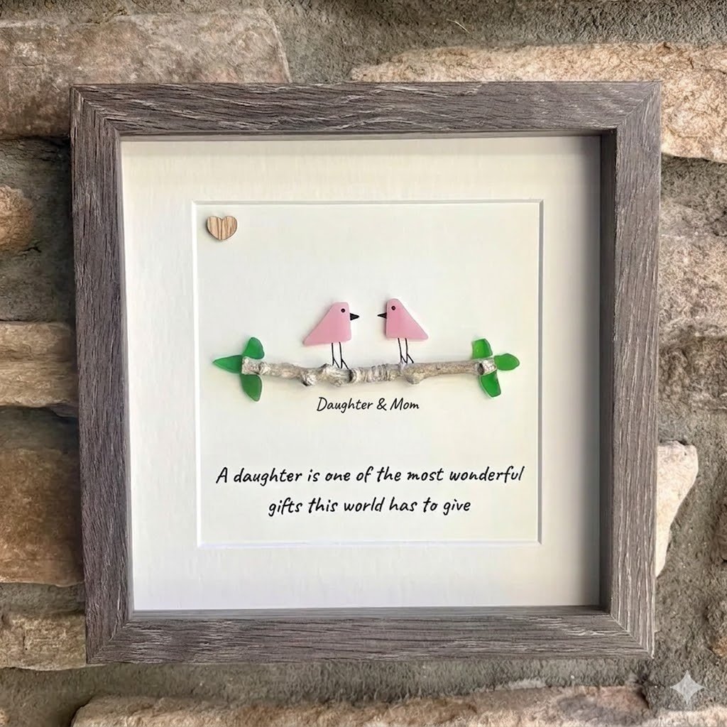 💞Daughter and mother's sea glass photo frame - 🎁A heartfelt gift made by hand for Mother's Day with deep affection