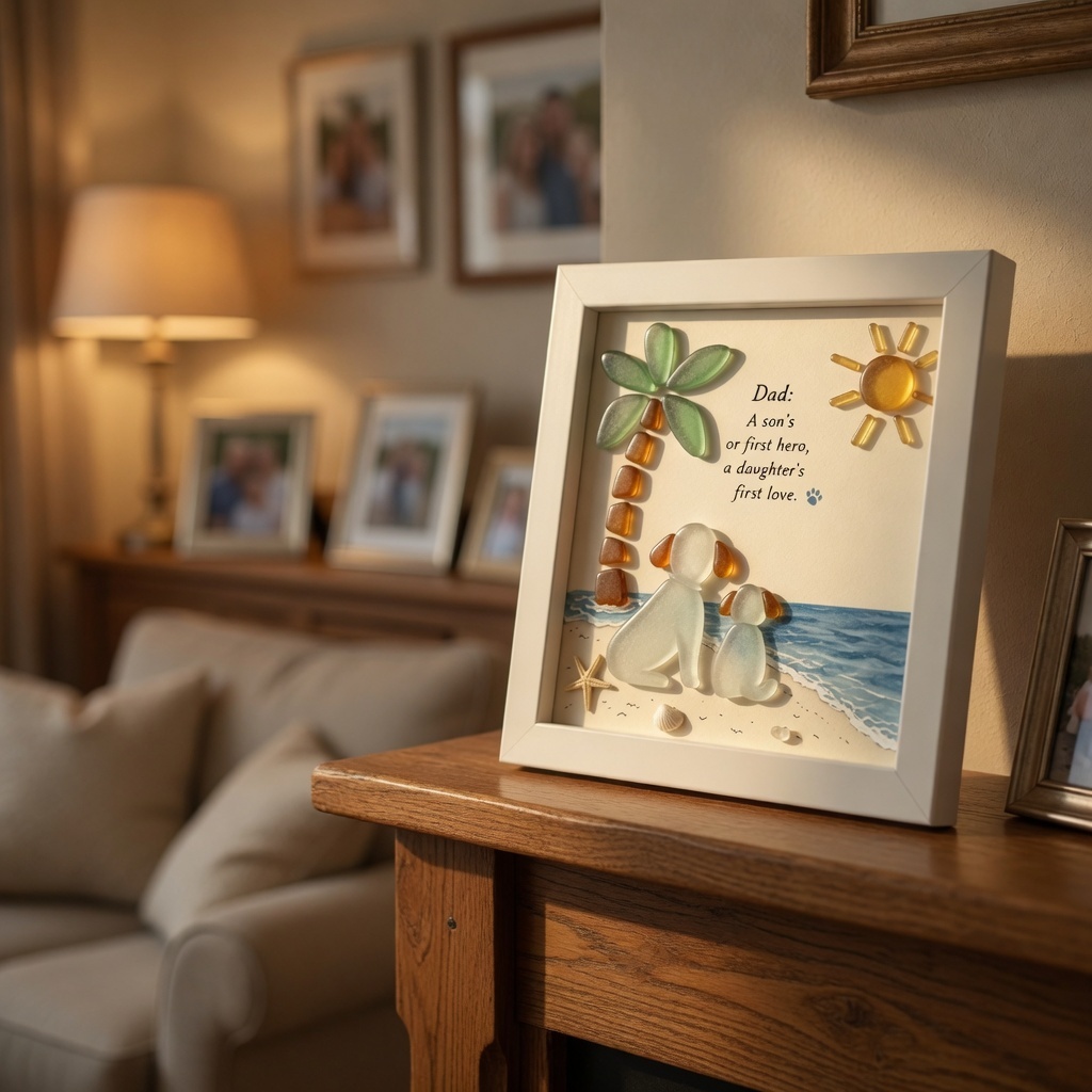 🌊 Dad, My First Hero Sea Glass Father-Themed Art Photo Frame