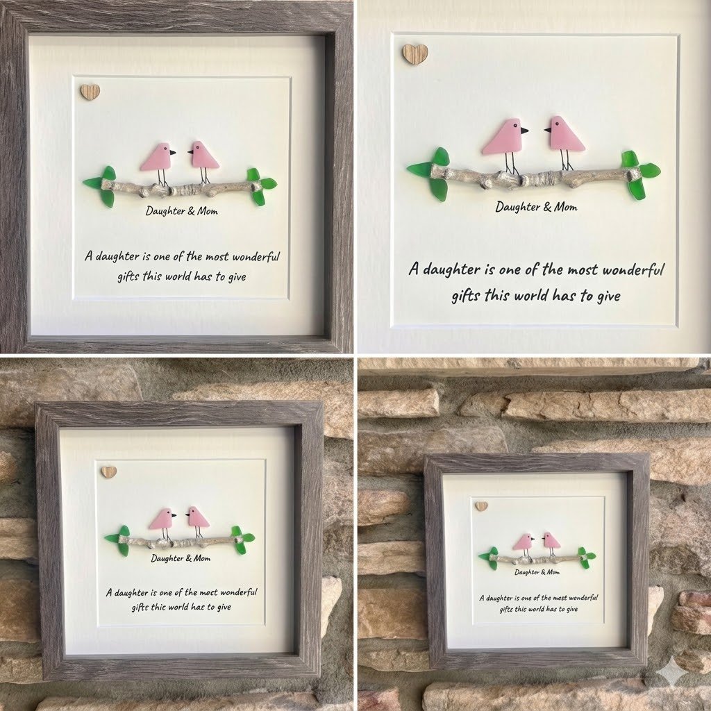 💞Daughter and mother's sea glass photo frame - 🎁A heartfelt gift made by hand for Mother's Day with deep affection