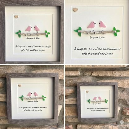 💞Daughter and mother's sea glass photo frame - 🎁A heartfelt gift made by hand for Mother's Day with deep affection
