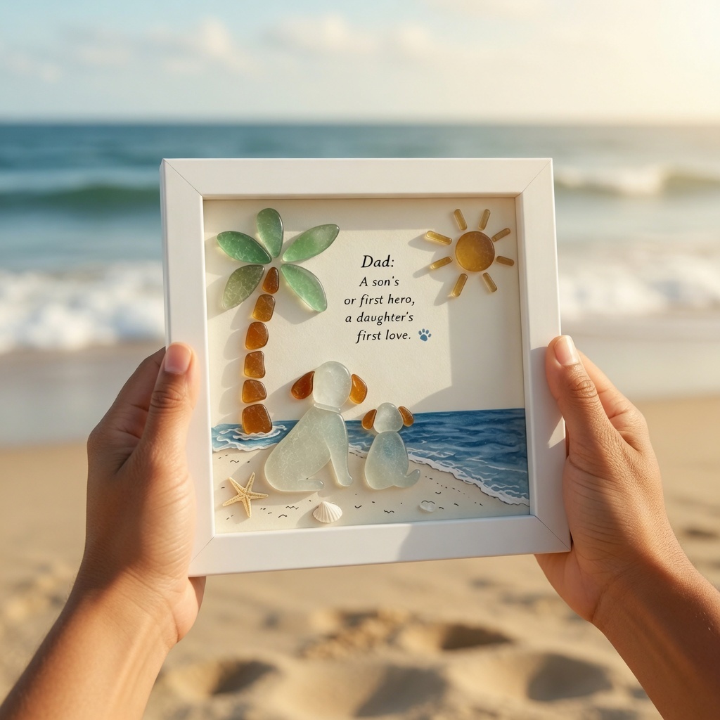 🌊 Dad, My First Hero Sea Glass Father-Themed Art Photo Frame