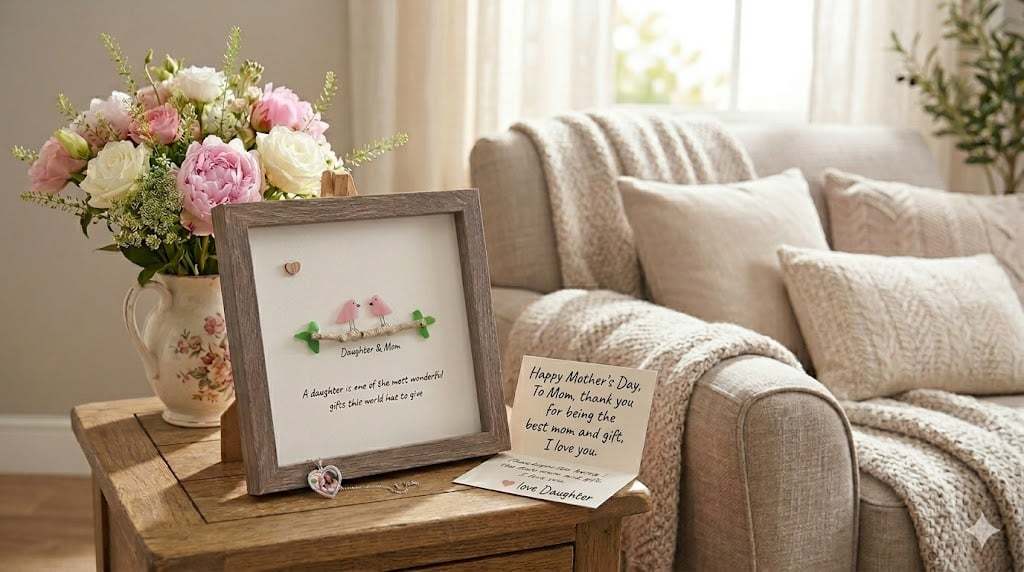 💞Daughter and mother's sea glass photo frame - 🎁A heartfelt gift made by hand for Mother's Day with deep affection