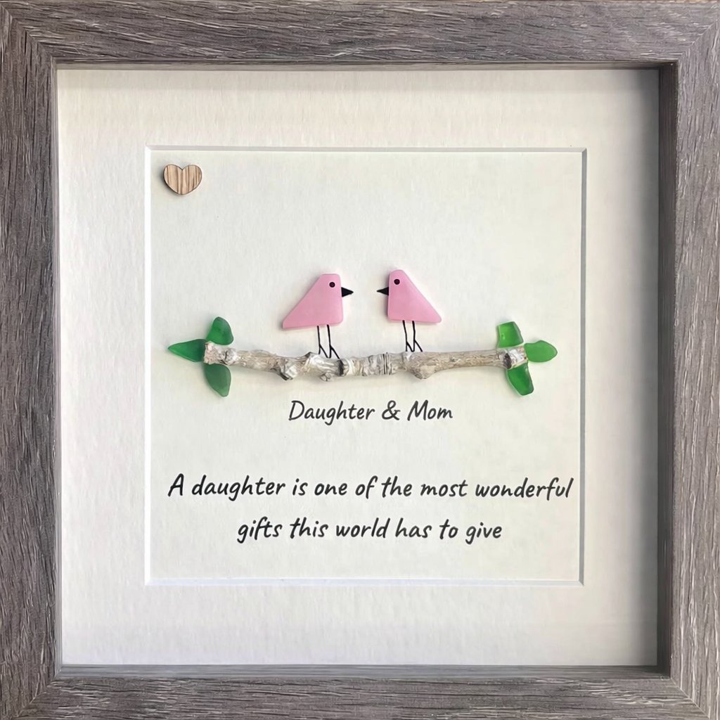 💞Daughter and mother's sea glass photo frame - 🎁A heartfelt gift made by hand for Mother's Day with deep affection