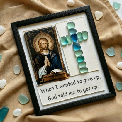 ✝️"God is with you Always" Handmade Sea Glass Jesus Cross Wall Art