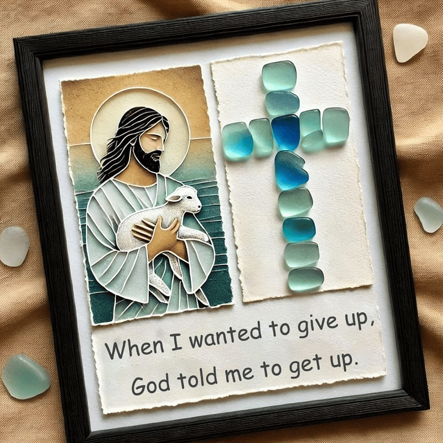 ✝️"God is with you Always" Handmade Sea Glass Jesus Cross Wall Art