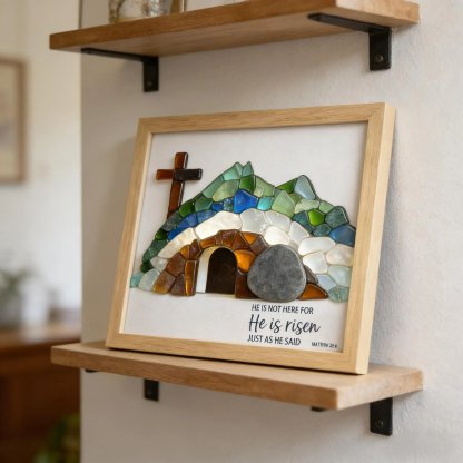 ✝️🌊 Sea Glass Empty Tomb Resurrection Wall Art – He Is Risen! ✨Shaped by Nature & Crafted by Hand!