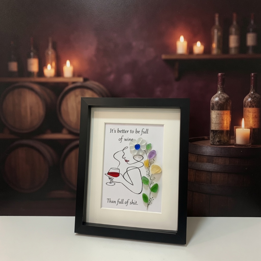  “It's Better to Be Full of Wine ” Sea glass art photo frame