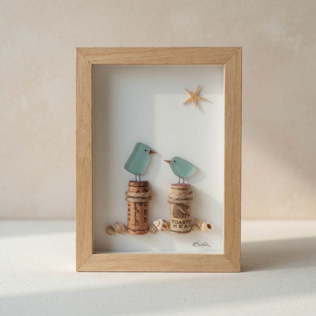 🐦 Sea Glass Lovebirds Shadow Box