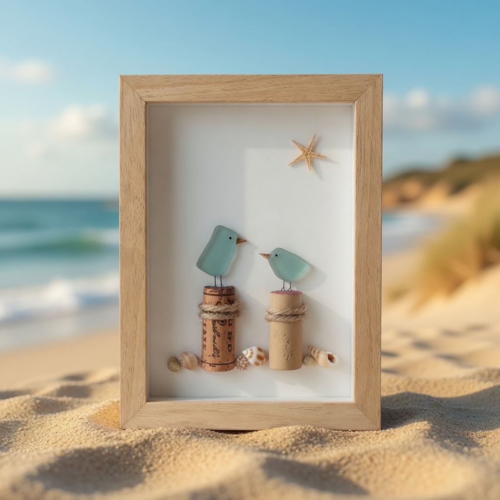 🐦 Sea Glass Lovebirds Shadow Box