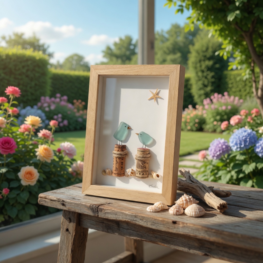 🐦 Sea Glass Lovebirds Shadow Box