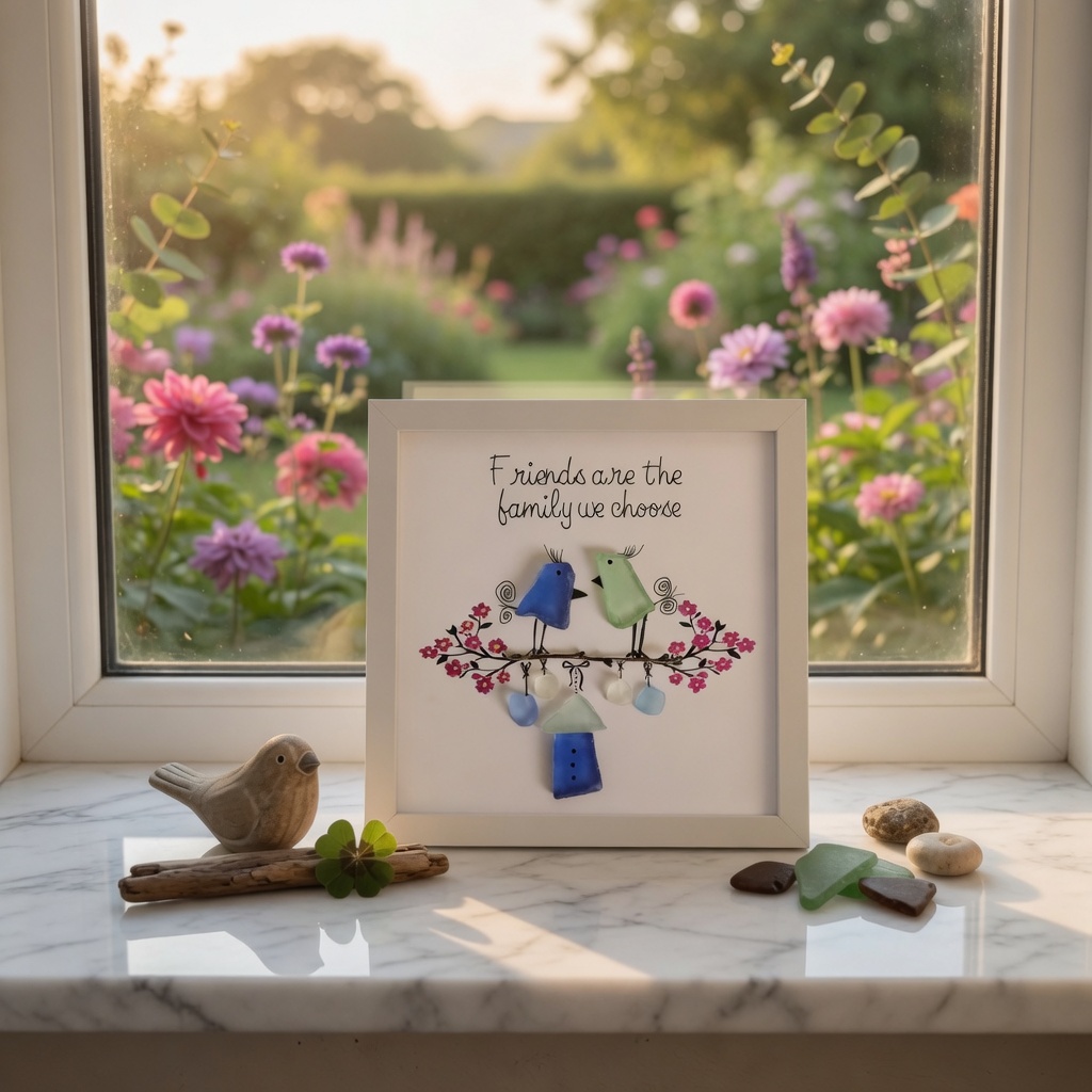 《Friends Are the Family We Choose 》Sea Glass Framed Art