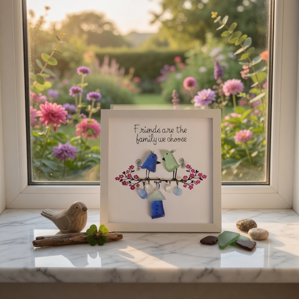 《Friends Are the Family We Choose 》Sea Glass Framed Art