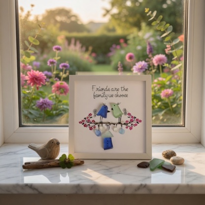 《Friends Are the Family We Choose 》Sea Glass Framed Art