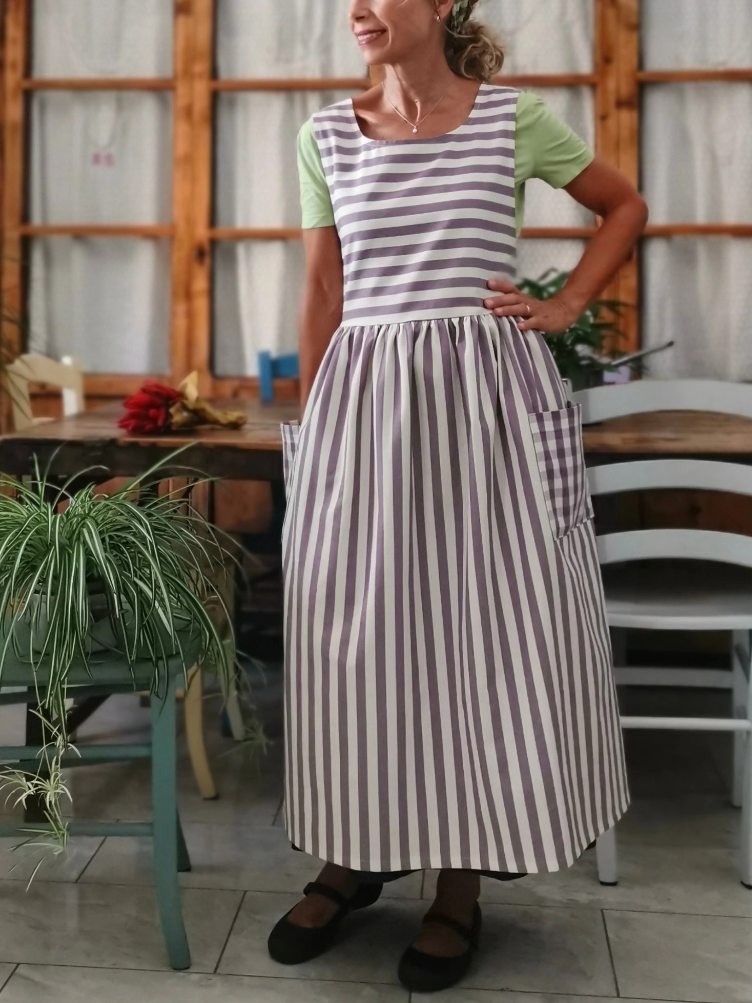 Purple Striped Apron