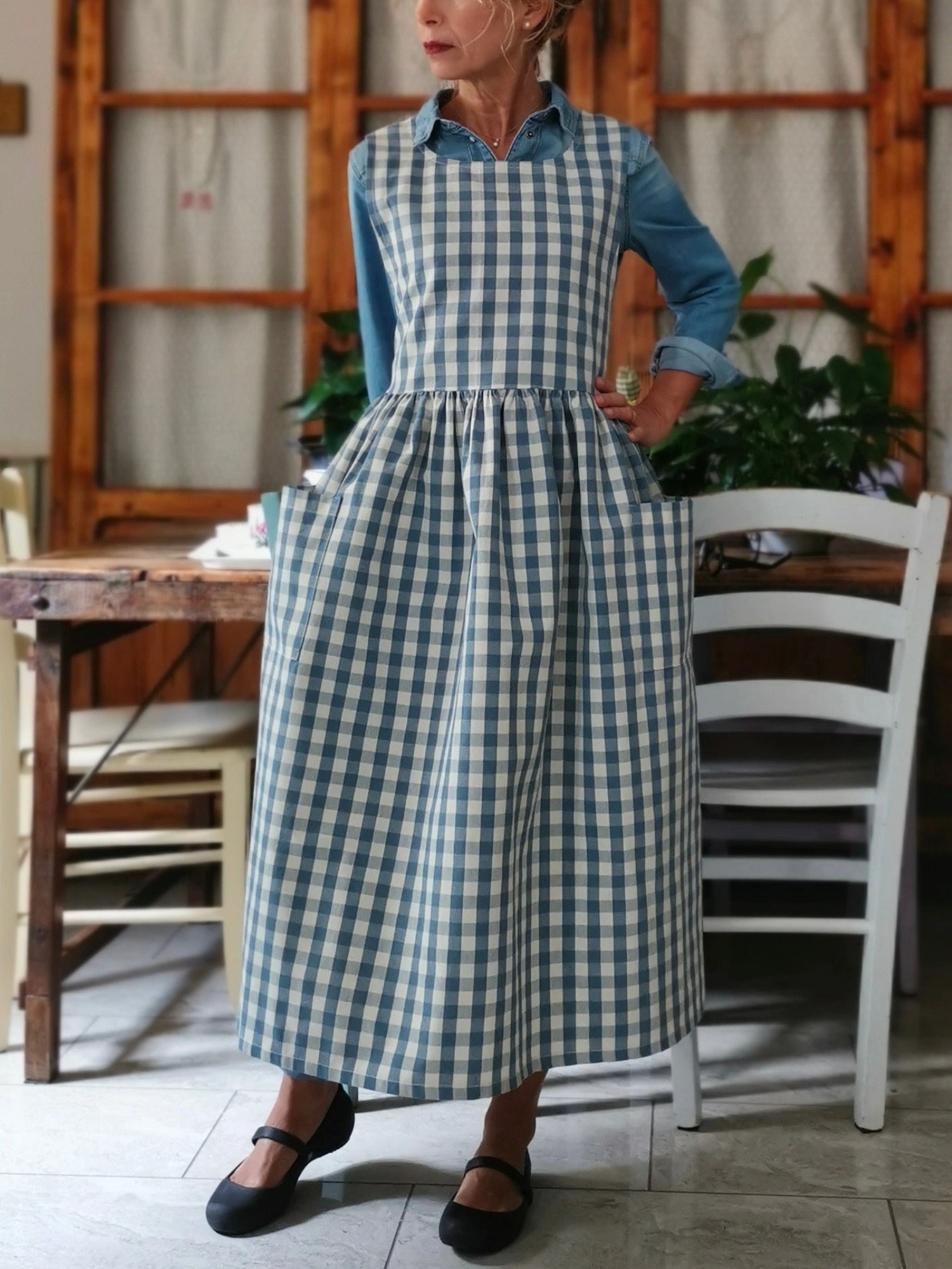Dusty Blue Checked Apron