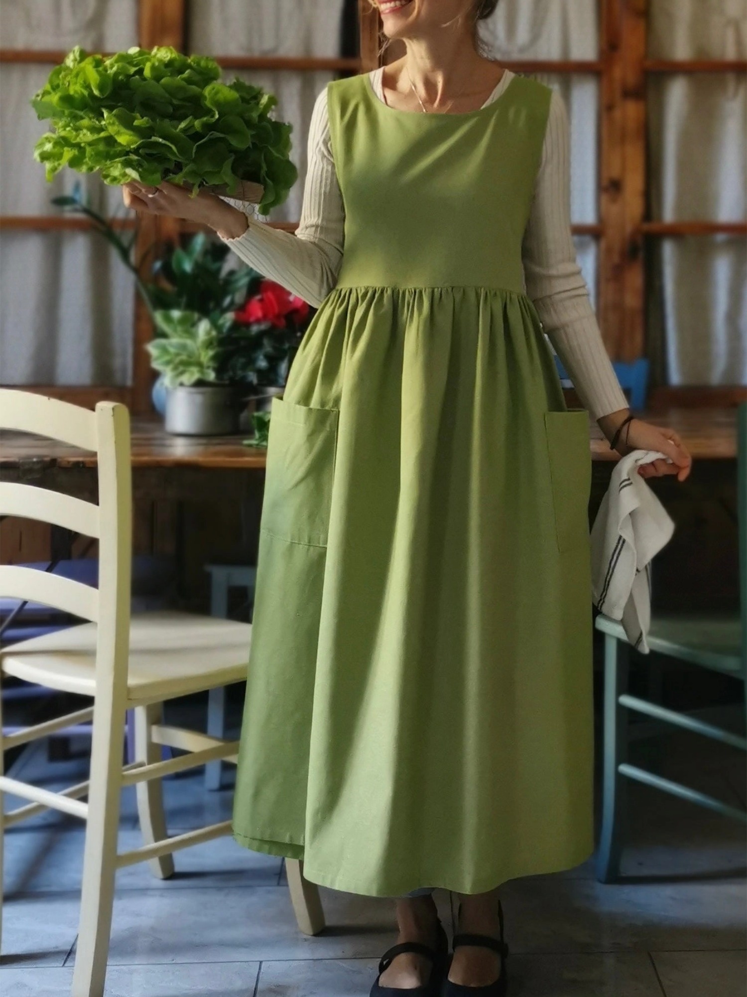 Green Cotton Kitchen Apron