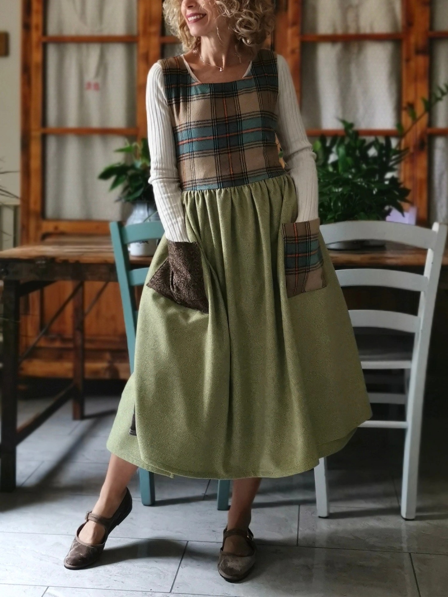 Brown Green Patchwork Apron