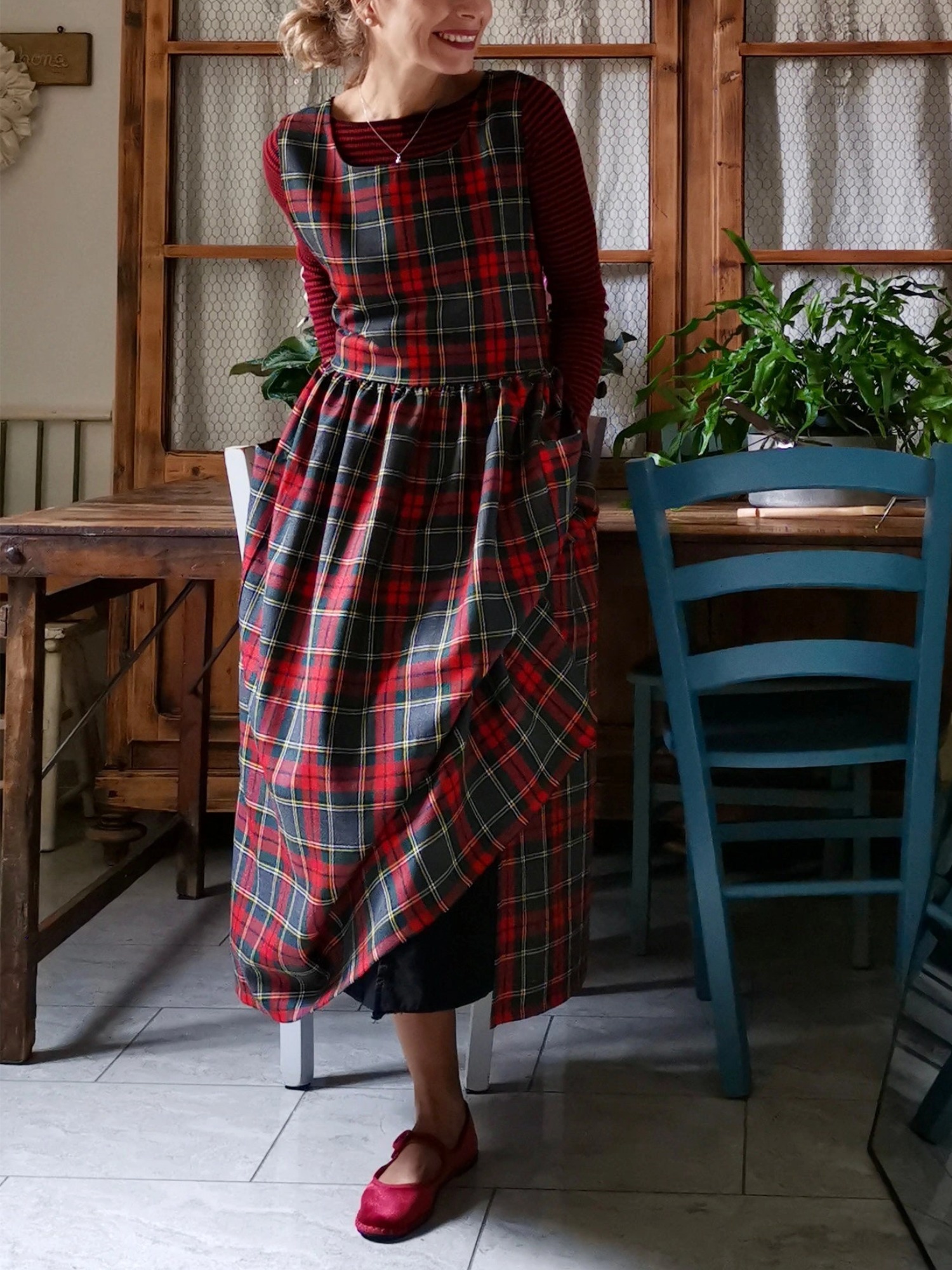 Grey and Red Tartan Apron