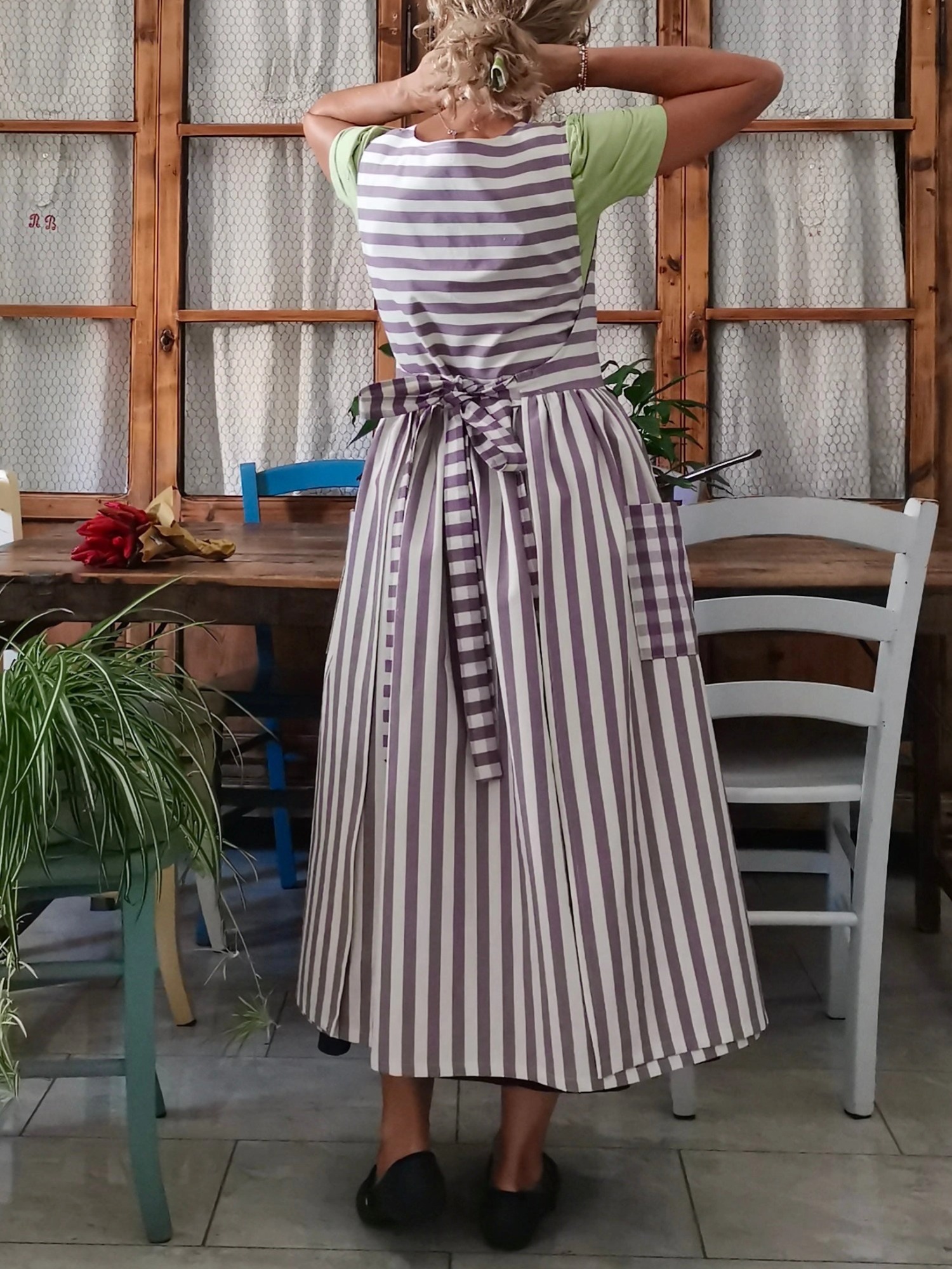 Purple Striped Apron