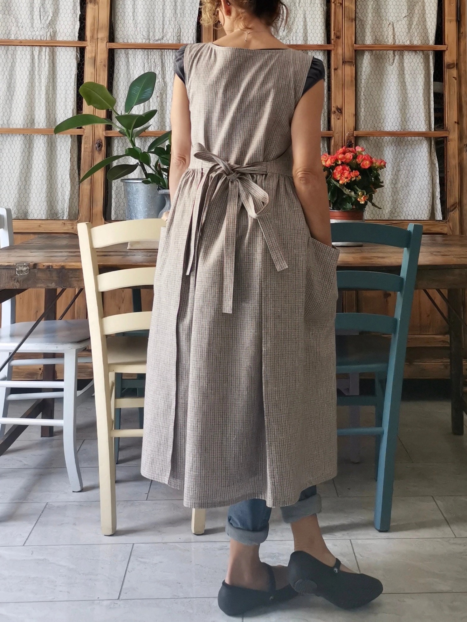 Striped Grey Cotton Apron