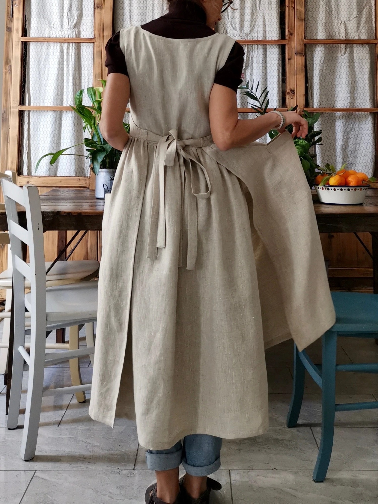 Beige Cotton Dress Apron