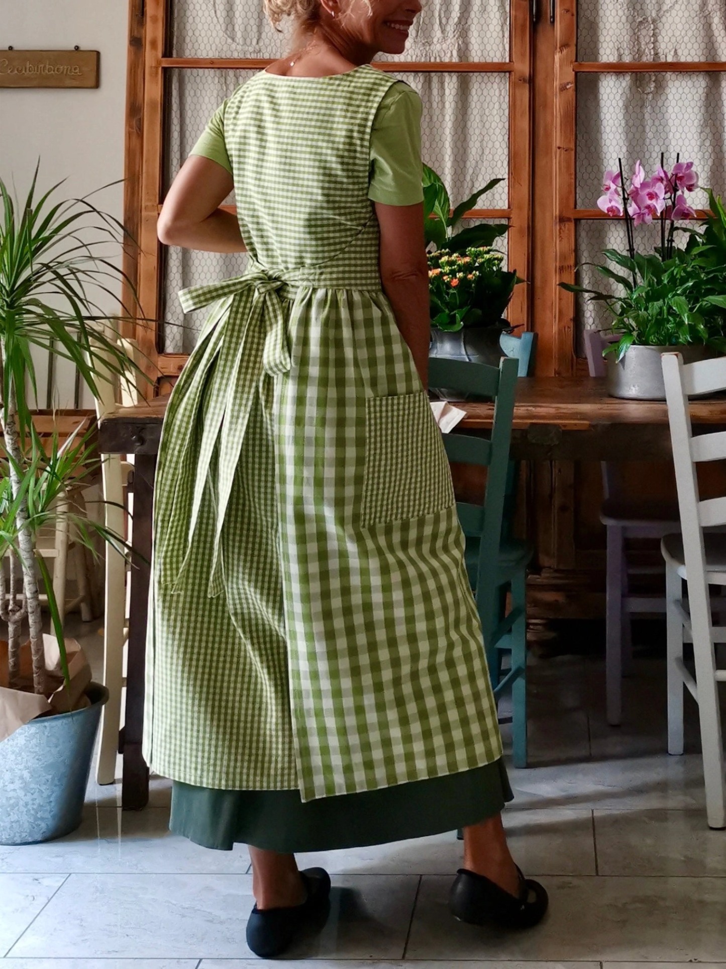 Green Patchwork Checkered Cotton Apron